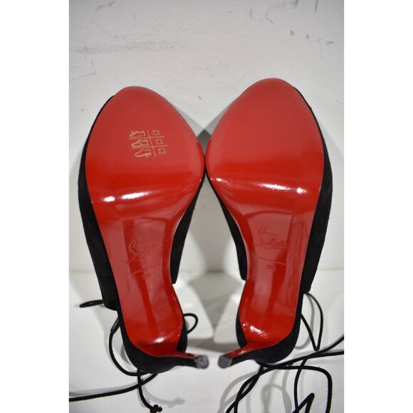 Christian Louboutin Lace Up NVP 120 Black Suede Peep Toe Sandal Heel Pump 36 - Picture 12 of 12